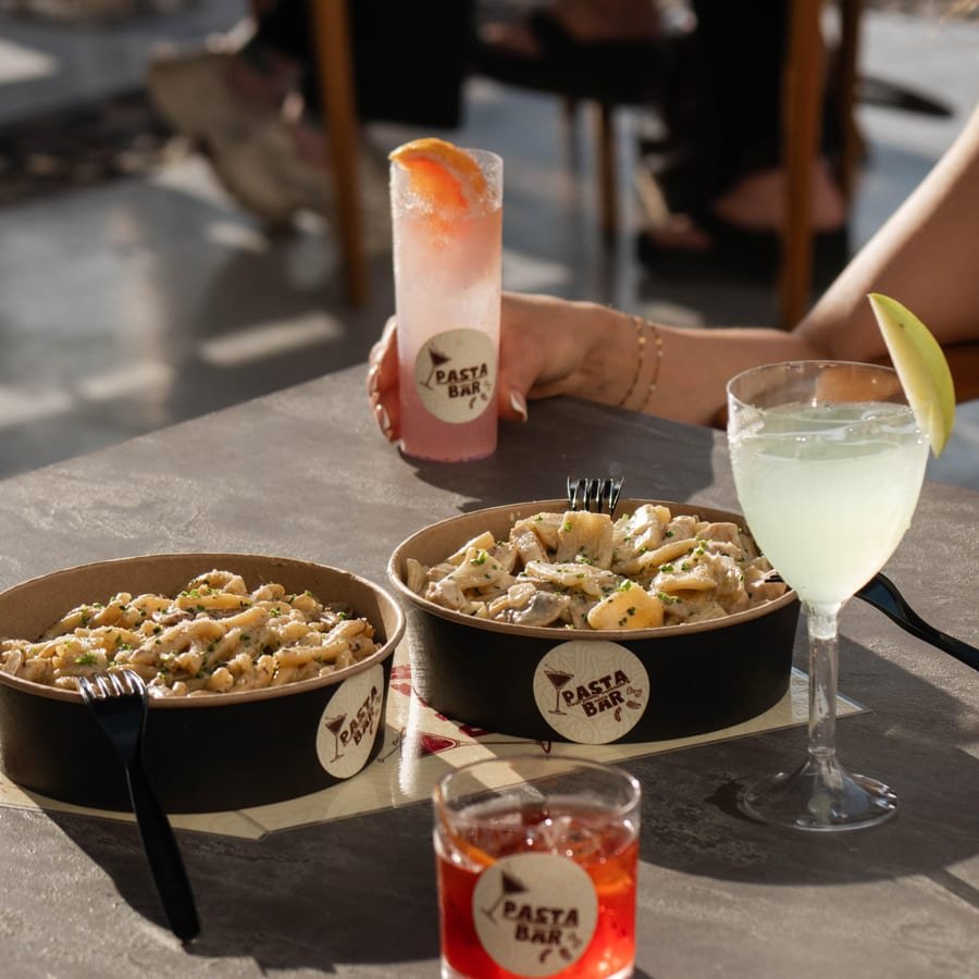 Takeaway pasta and cocktails at Pasta Bar Santorini