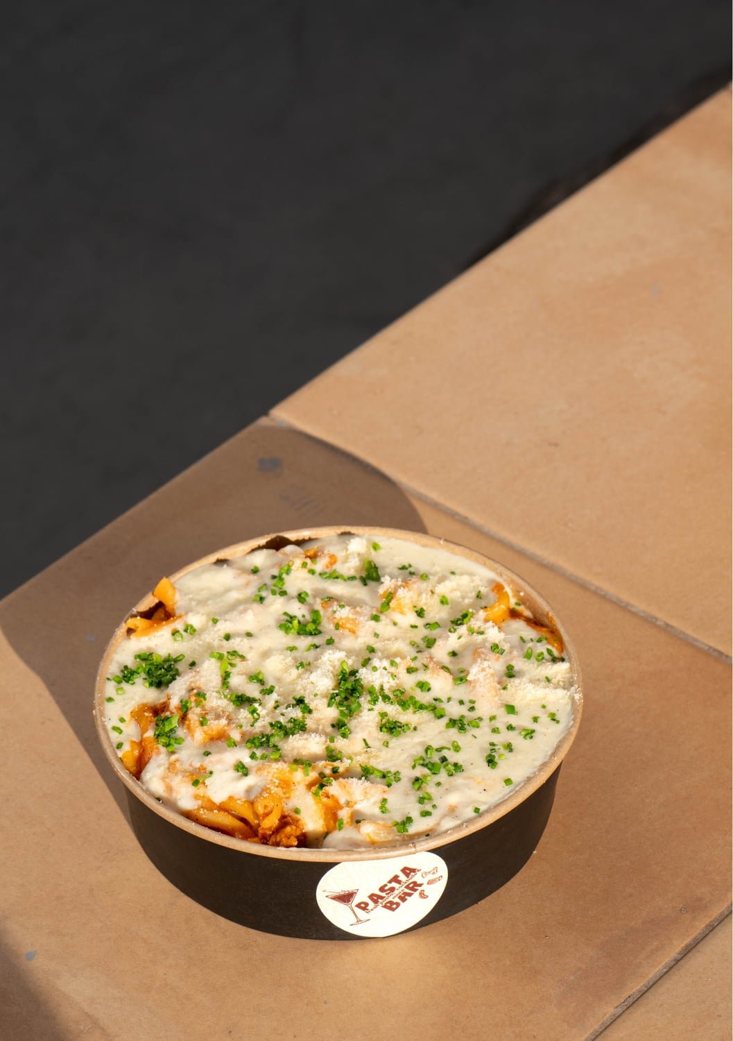 Mousakas — fresh handmade pasta, served at Pasta Bar Santorini