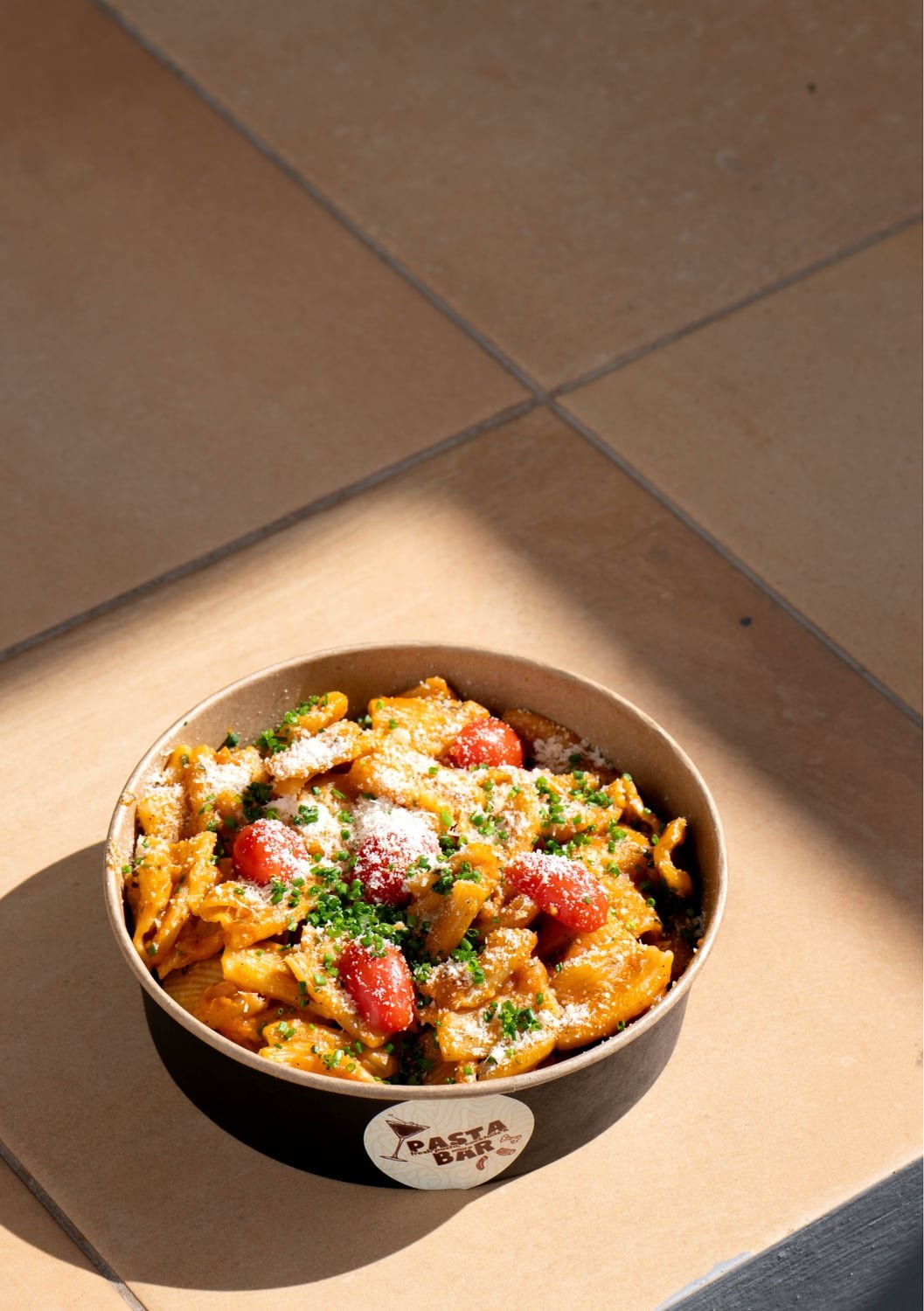 Santorinian Pomodoro — fresh handmade pasta, served at Pasta Bar Santorini