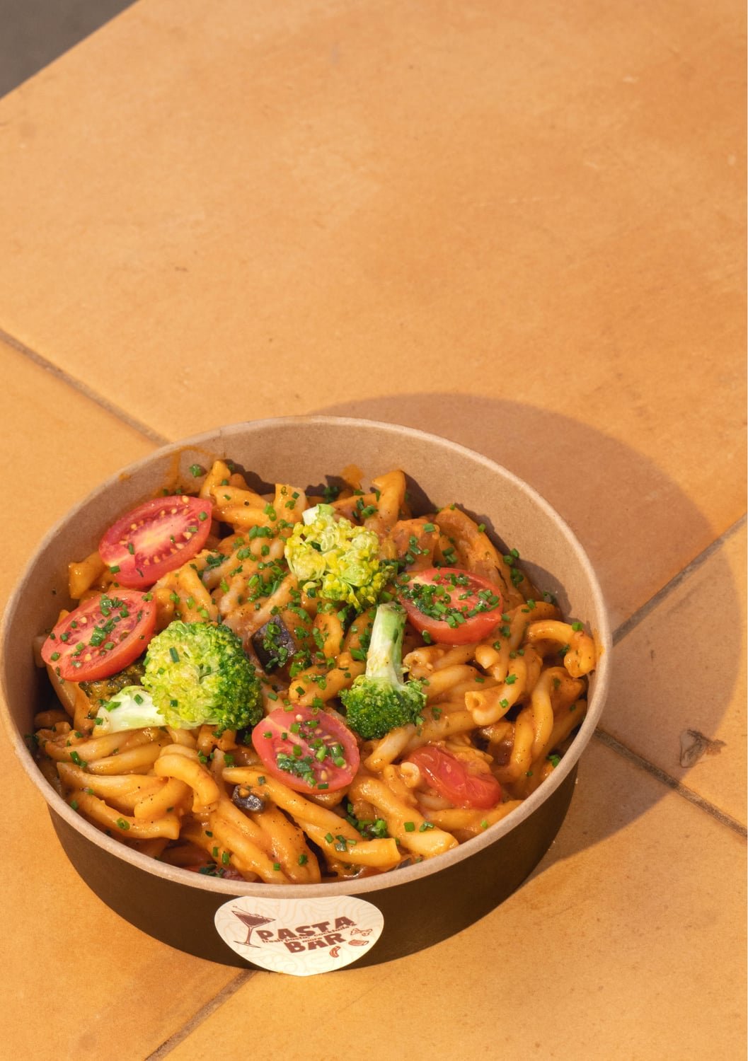 Veggie Vibes Pasta — fresh handmade pasta, served at Pasta Bar Santorini